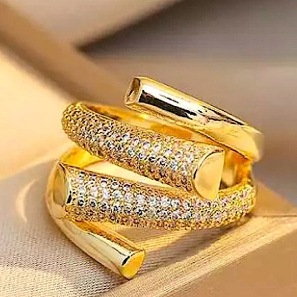 Gold Plated Micro Zircon Statement Ring - Picture 2 of 9